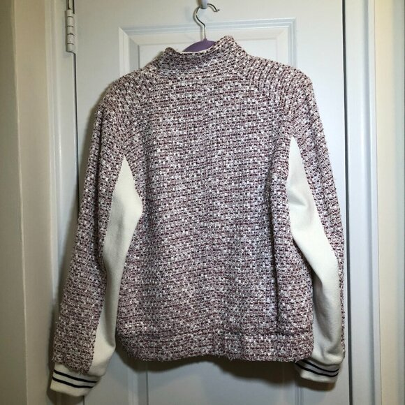 French Connection Zip Front Tweed Bomber Jacket White Red Size L EUC - Picture 4 of 16